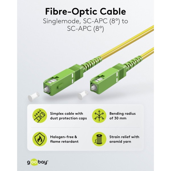 Goobay Καλώδιο Οπτικής FTTH Ίνας Μονής Λειτουργίας OS2 Κίτρινο 20m