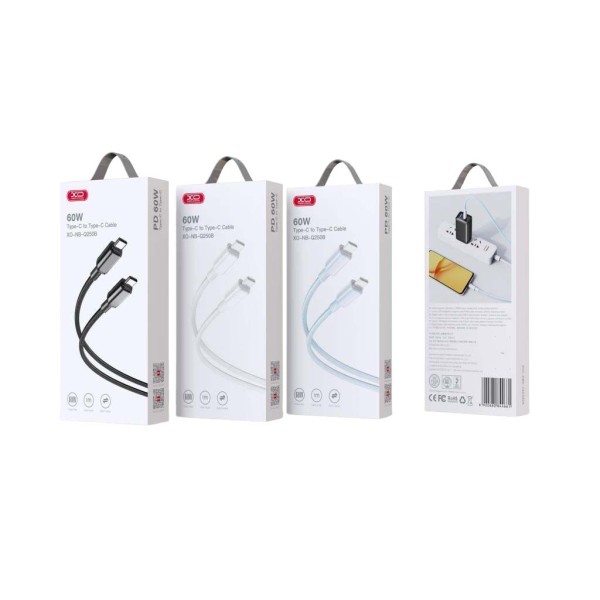 XO NB-Q250B Καλώδιο Φόρτισης & Data PD 60W Type-C σε Type-C PVC 1m Μπλέ