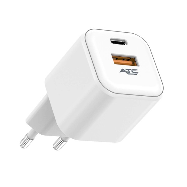 ATC-CHF15 Φορτιστής GaN Ταχείας Φόρτισης με 2 Θύρες USB-A & Type-C 20W