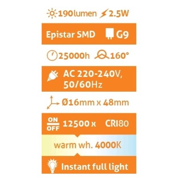 Avide LED G9  2.5W 160° Λευκό 4000K