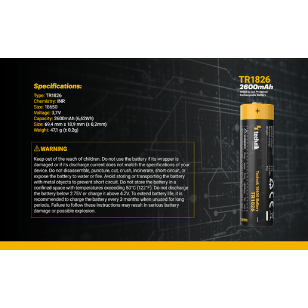Technik Επαναφορτιζόμενη Μπαταρία 18650 TR1826 2600mAh 3,7V B1