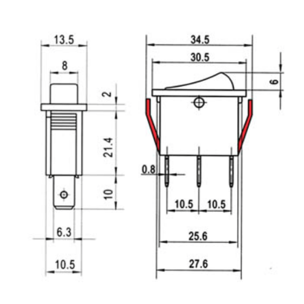  RL1-111 Διακόπτης Rocker με λυχνία 12V DC on-off